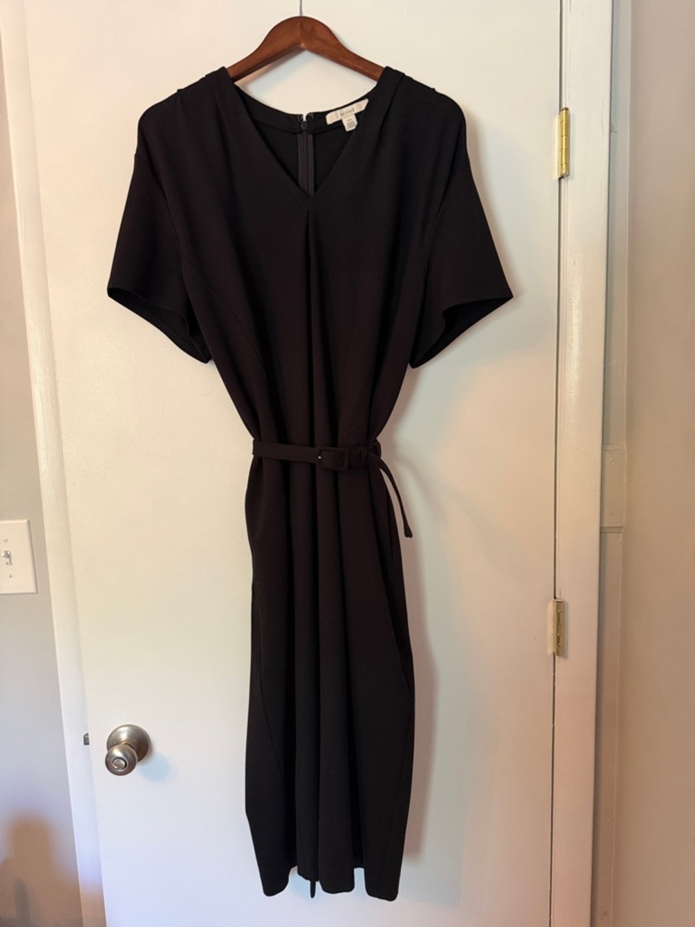 Sejour Black V-Neck Belted Midi Dress